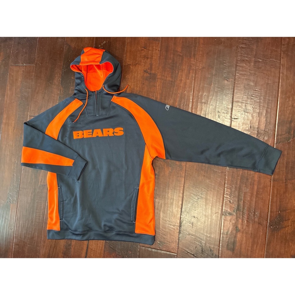 Reebok Chicago Bears Hoodie Mens XL Y2K Quarter Zip NFL Sportswear Navy Orange